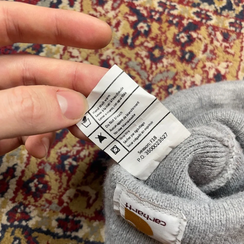 Carhartt A18 HGY Mens Gray Acrylic‎ Knit Beanie Hat One Size Winter Logo USA